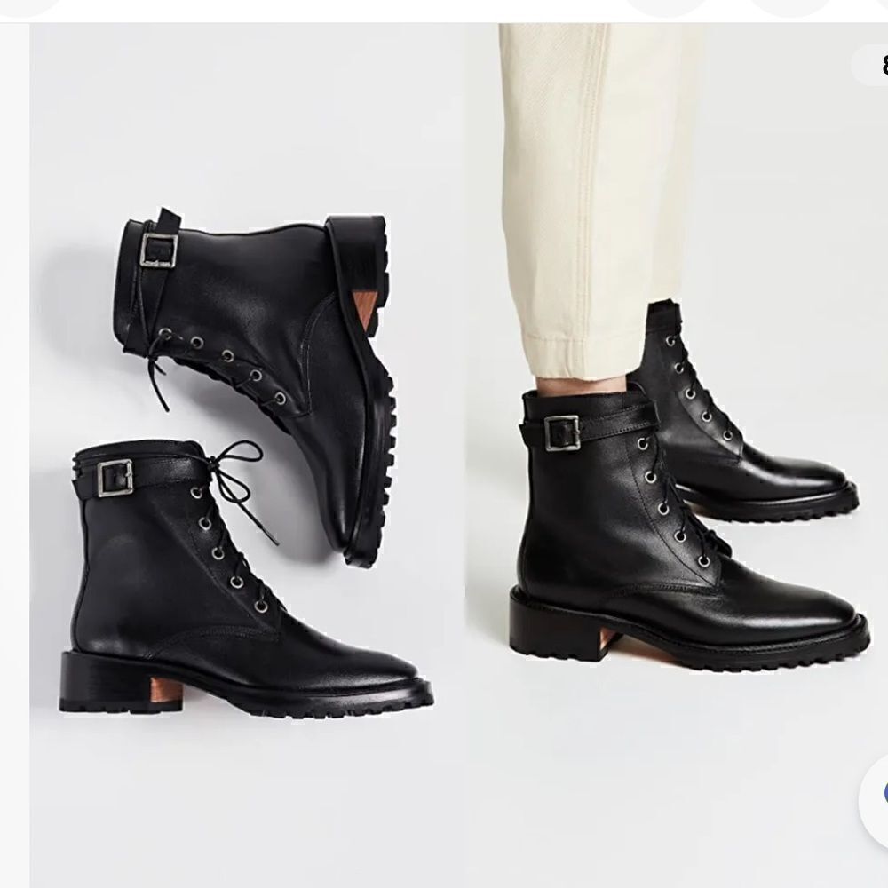 RACHEL COMEY Dame Black Leather Combat Buckle Lace Boots Sz11